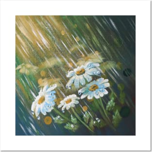 Nature garden painting spring rainy day flower white daisy Posters and Art